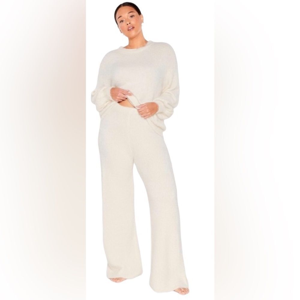 Nasty Gal Boho Y2K Cream Fuzzy Cozy Wide Leg Leisure Comfy Pants S